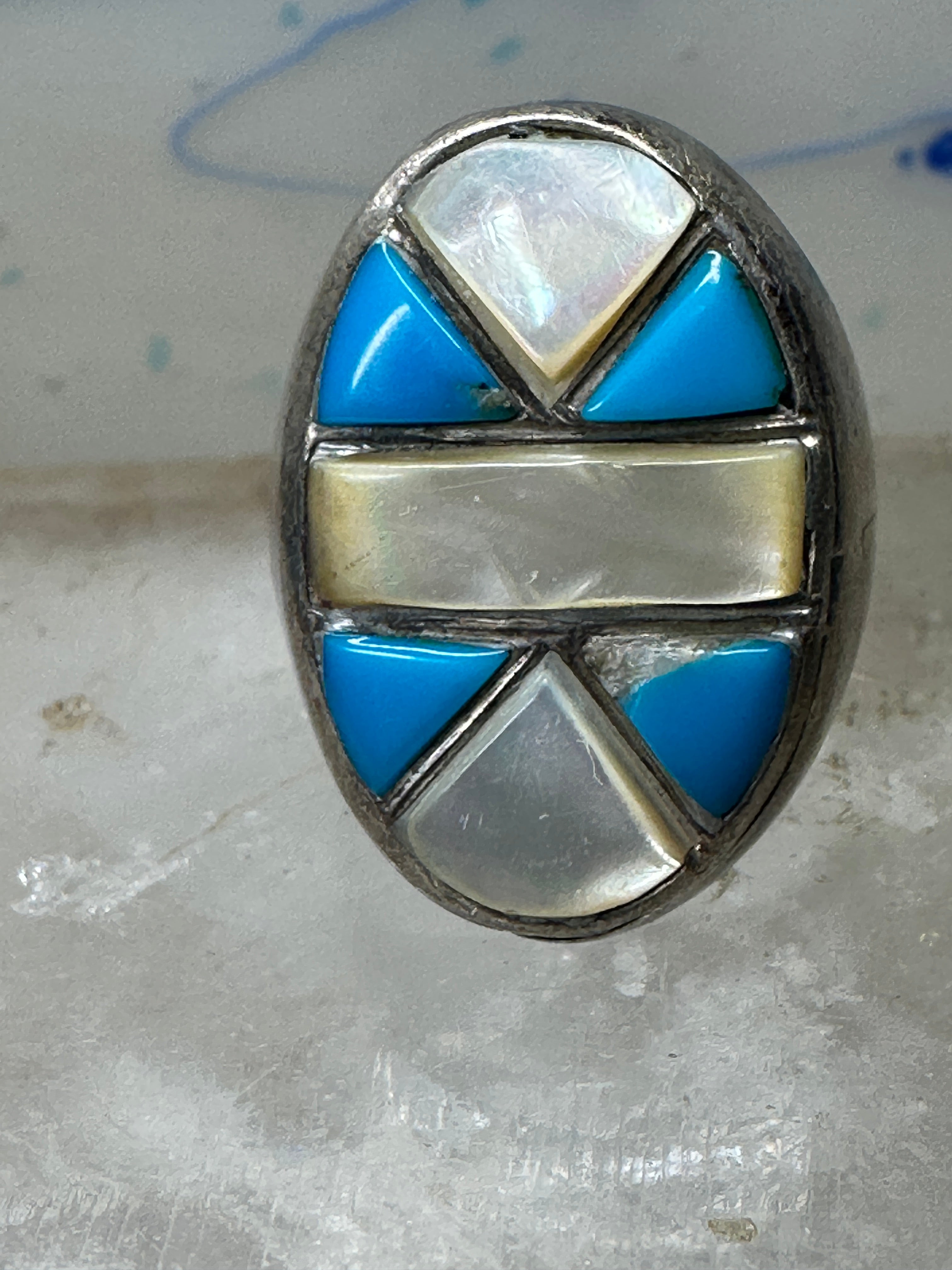 Sterling sale Silver Mens Native American Turquoise MOP Inlay Ring