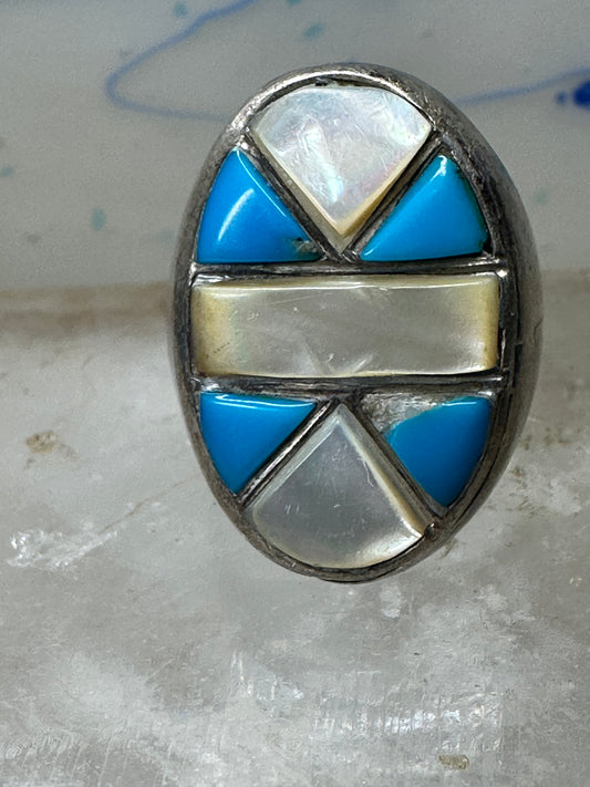 Turquoise ring MOP southwest band size 10.25 sterling silver women men