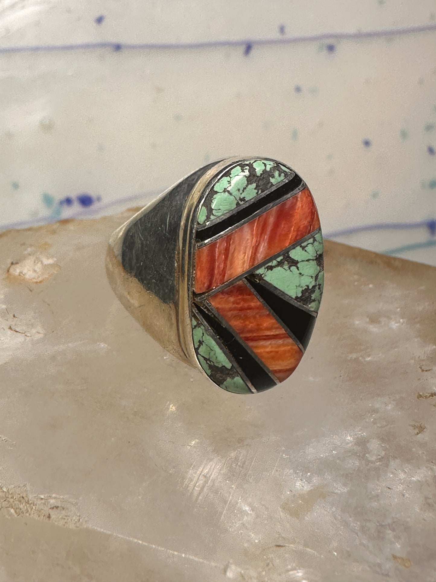 Navajo ring turquoise coral band size 10 sterling silver women men