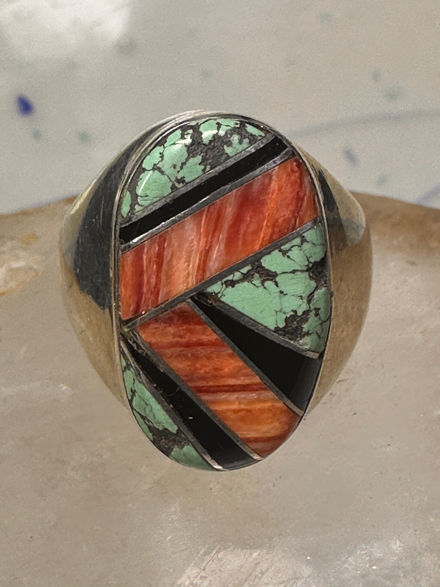 Navajo ring turquoise coral band size 10 sterling silver women men