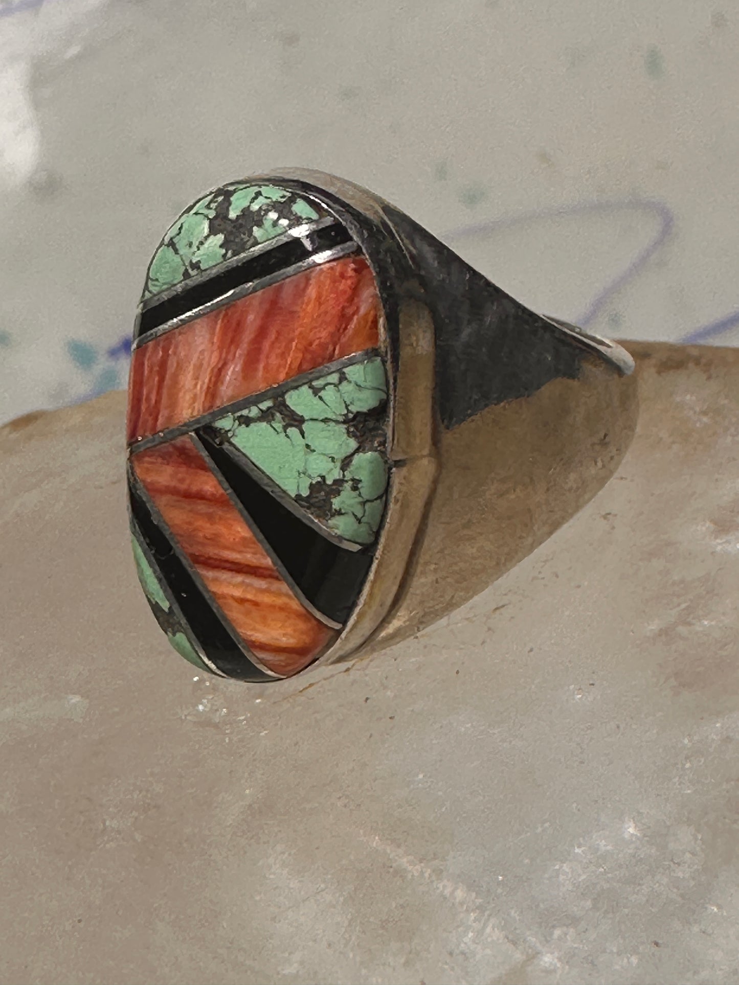 Navajo ring turquoise coral band size 10 sterling silver women men