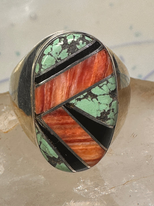 Navajo ring turquoise coral band size 10 sterling silver women men
