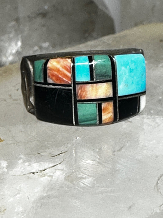 Bear ring size 7.75 turquoise band spiny oyster southwest sterling silver women men