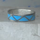 Vintage Sterling Silver Rough Reconstituted Turquoise Geometric Band Signed R Size 7.25 7.50 925