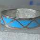 Vintage Sterling Silver Rough Reconstituted Turquoise Geometric Band Signed R Size 7.25 7.50 925