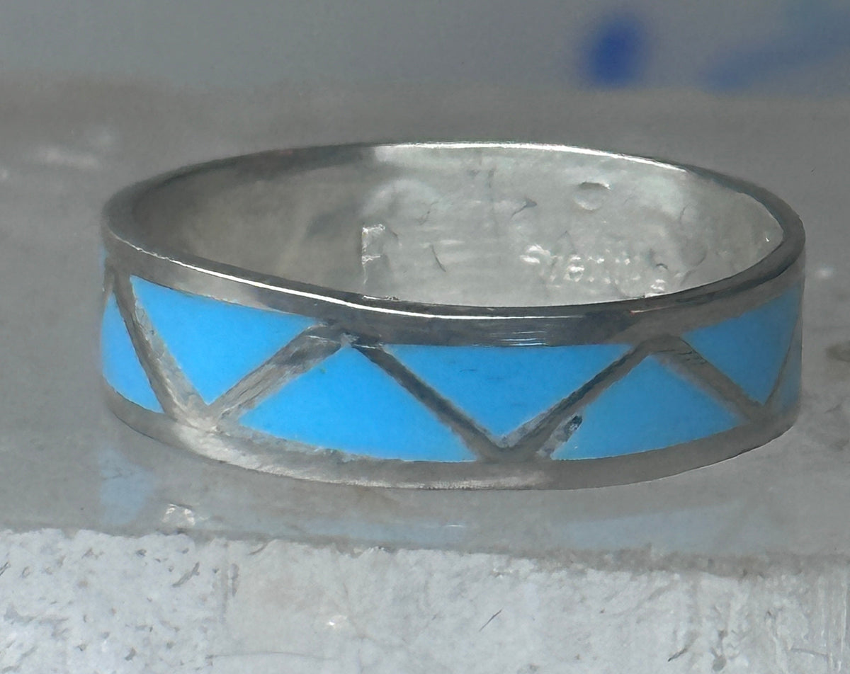 Vintage Sterling Silver Rough Reconstituted Turquoise Geometric Band Signed R Size 7.25 7.50 925