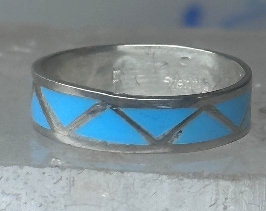 Vintage Sterling Silver Rough Reconstituted Turquoise Geometric Band Signed R Size 7.25 7.50 925