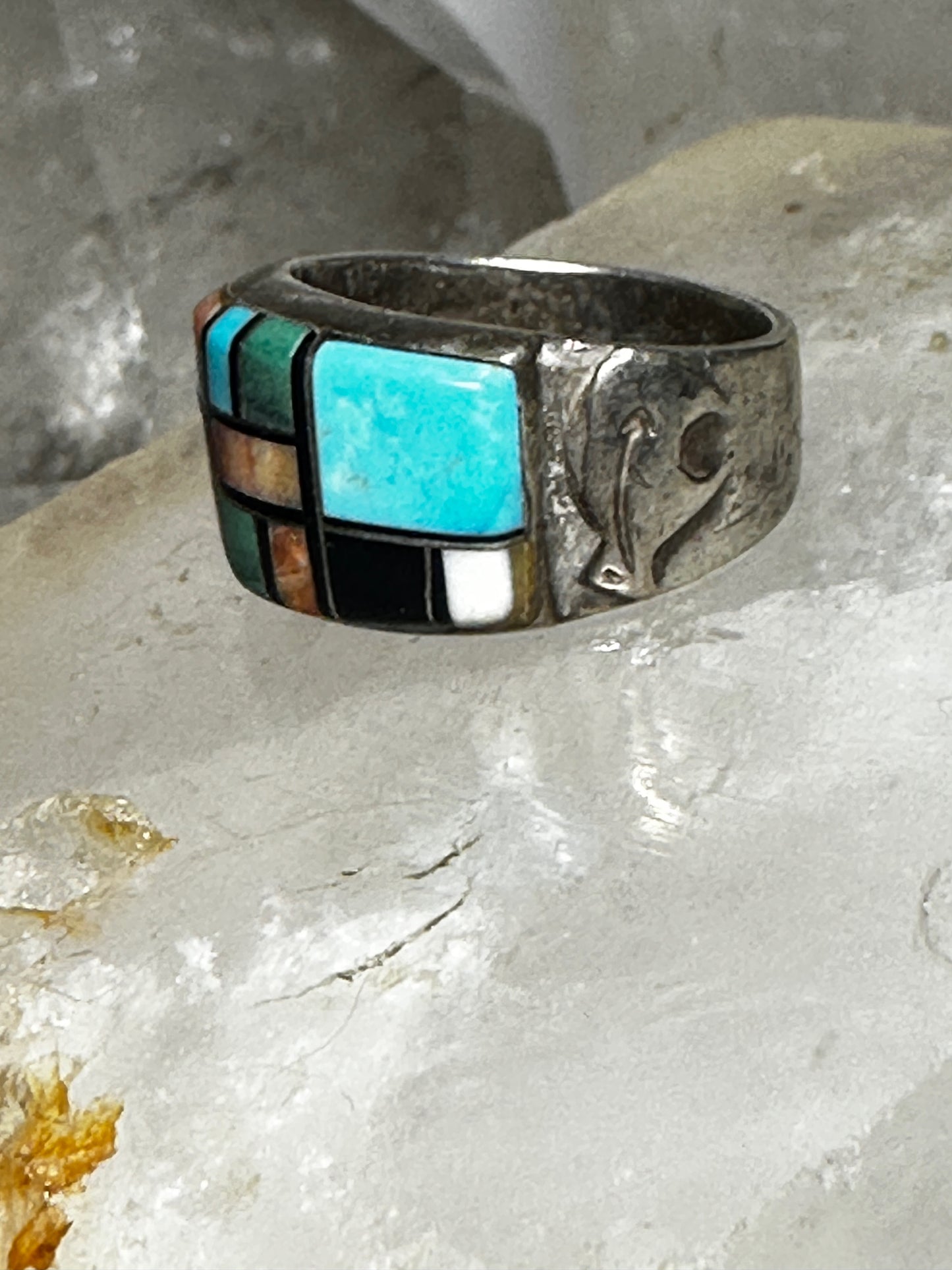 Bear ring size 7.75 turquoise band spiny oyster southwest sterling silver women men