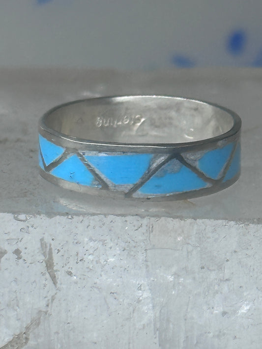 Vintage Sterling Silver Rough Reconstituted Turquoise Geometric Band Signed R Size 8.50 925