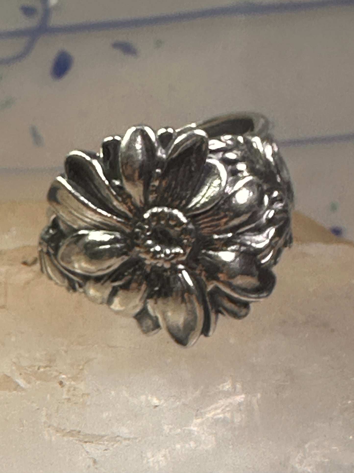 Sunflower spoon ring size 7.50 adjustable flower floral sterling silver band