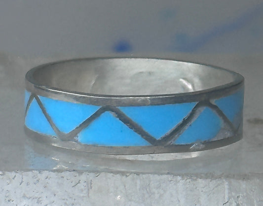 Vintage Sterling Silver Rough Reconstituted Turquoise Geometric Band Signed R Size 8.50 925
