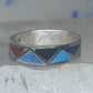 Vintage Sterling Silver Rough Reconstituted Multi Stone Geometric Band Size 8 925