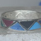 Vintage Sterling Silver Rough Reconstituted Multi Stone Geometric Band Size 8 925