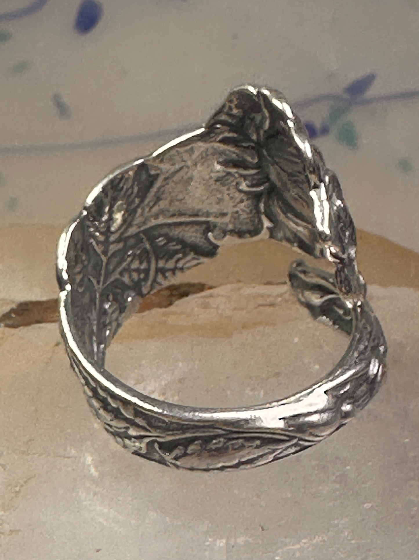 Rose spoon ring size 7 adjustable flower floral sterling silver band