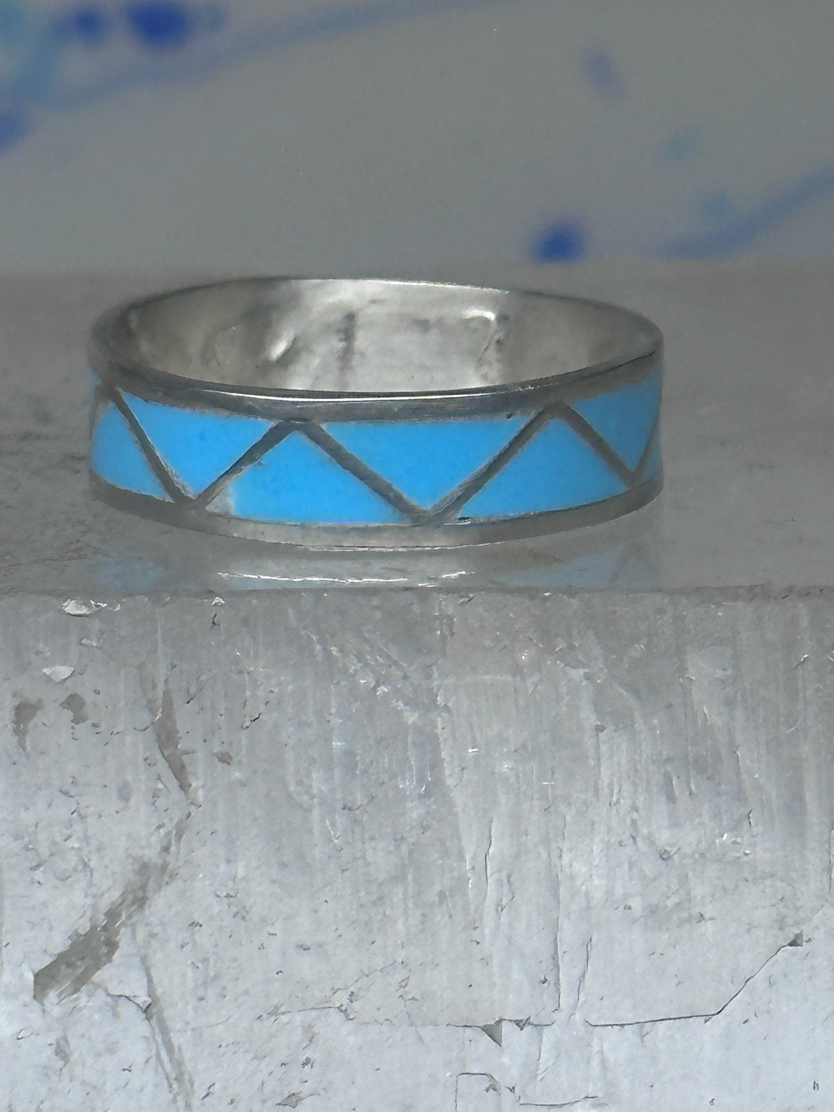 Vintage Sterling Silver Rough Reconstituted Turquoise Geometric Band Size 8.50 8.75 925