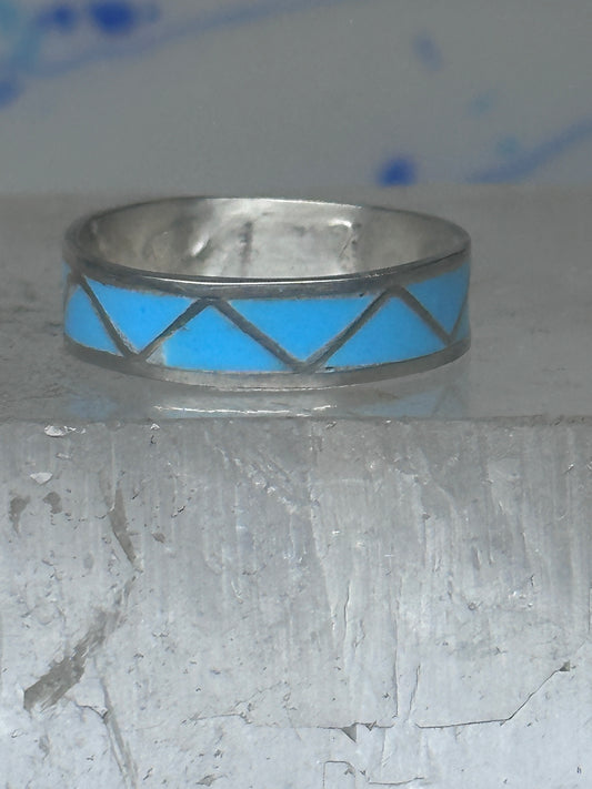 Vintage Sterling Silver Rough Reconstituted Turquoise Geometric Band Size 8.50 8.75 925