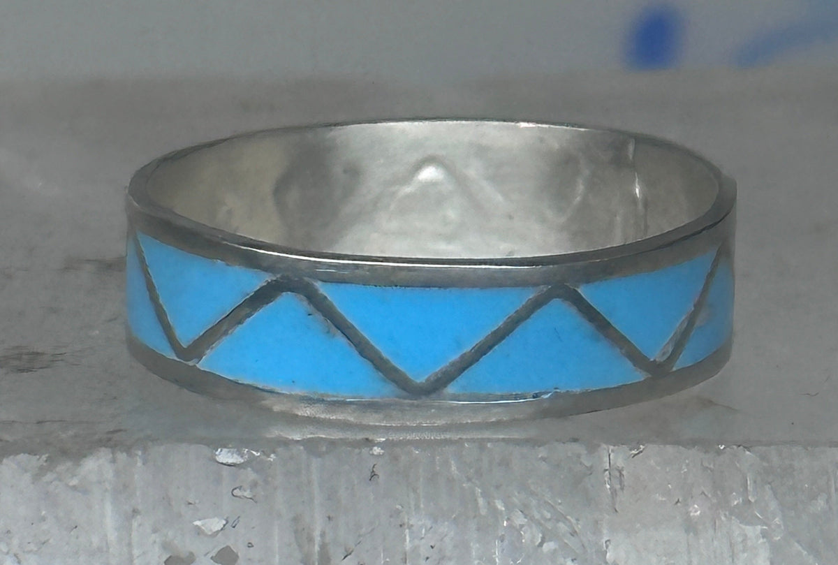 Vintage Sterling Silver Rough Reconstituted Turquoise Geometric Band Size 8.50 8.75 925