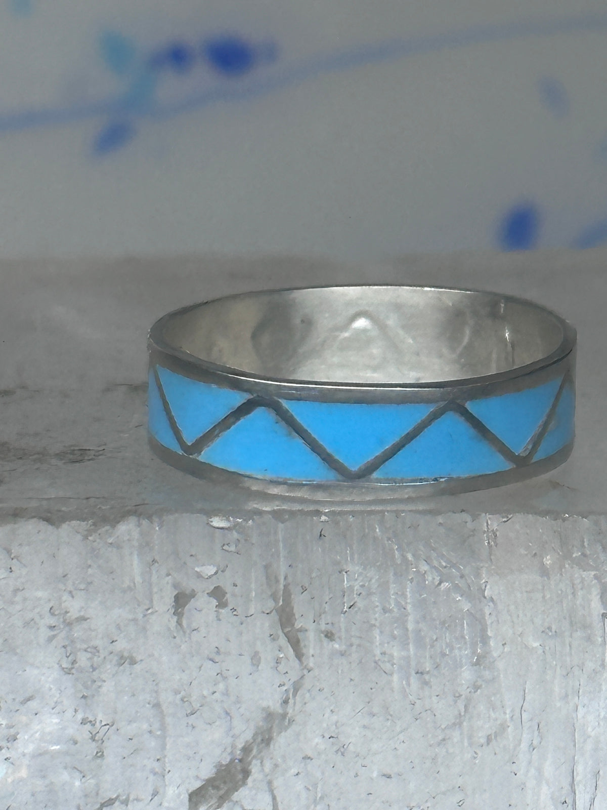 Vintage Sterling Silver Rough Reconstituted Turquoise Geometric Band Size 8.50 8.75 925