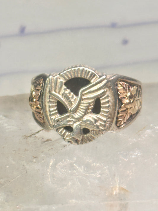 Eagle ring Black Hills Gold w leaves onyx size 12 sterling silver women men