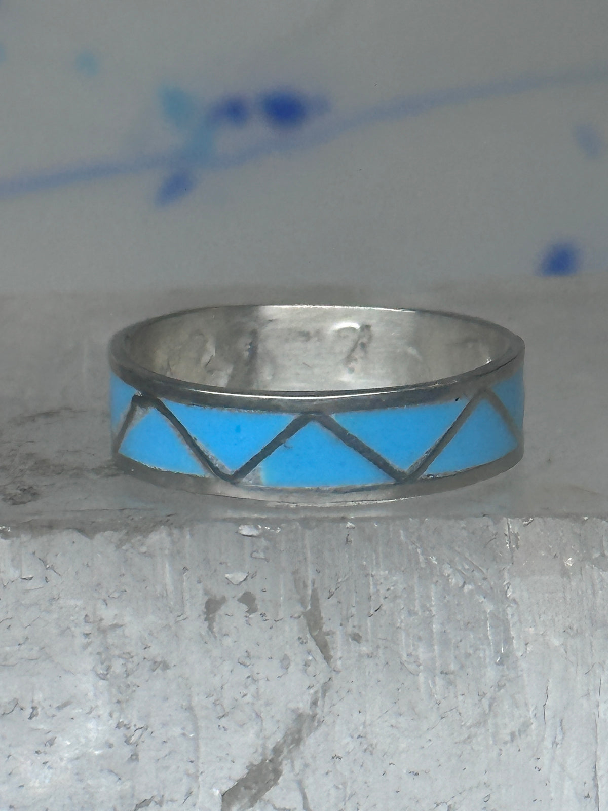 Vintage Sterling Silver Rough Reconstituted Turquoise Geometric Band Size 8.50 8.75 925