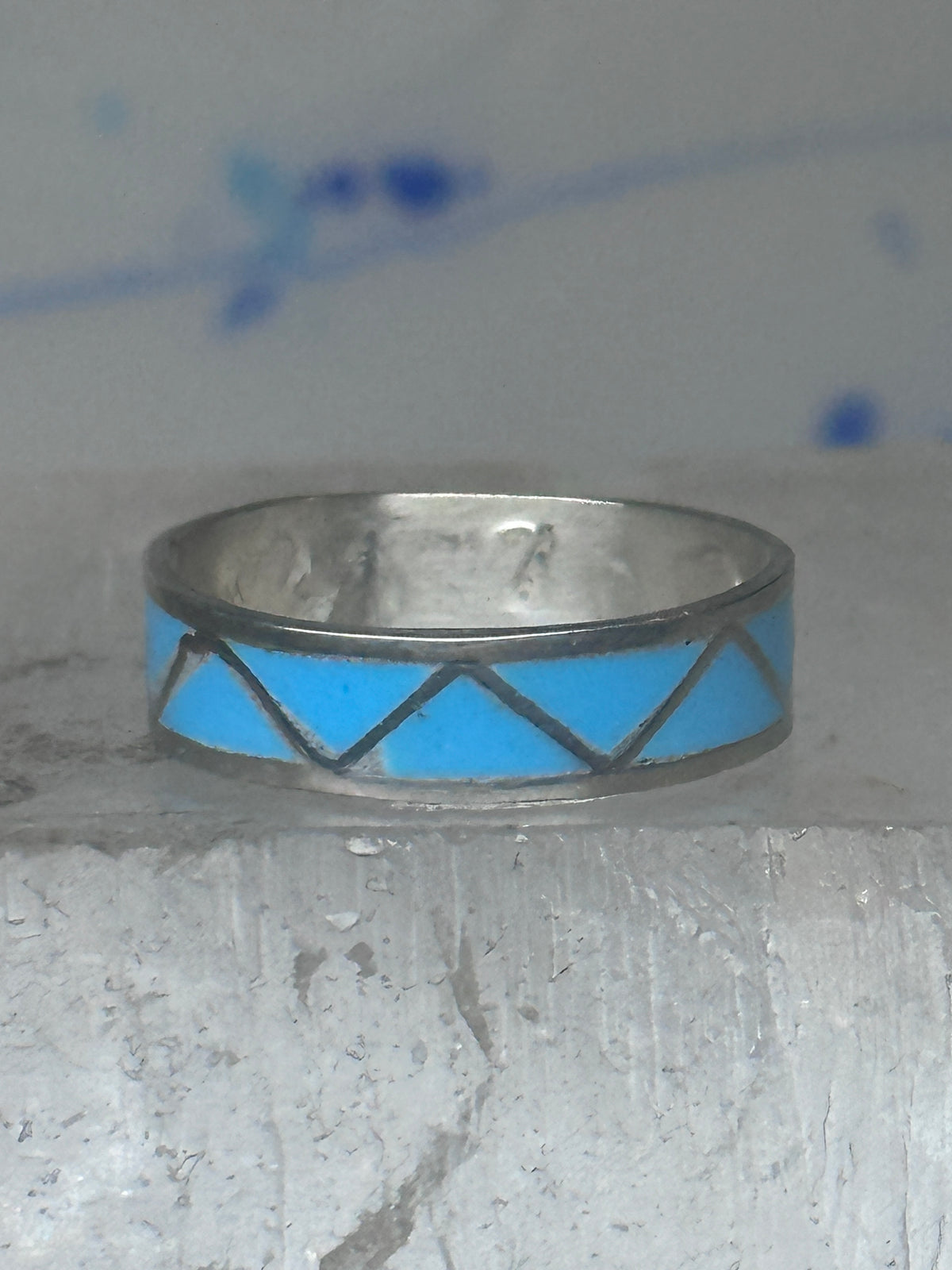Vintage Sterling Silver Rough Reconstituted Turquoise Geometric Band Size 8.50 8.75 925