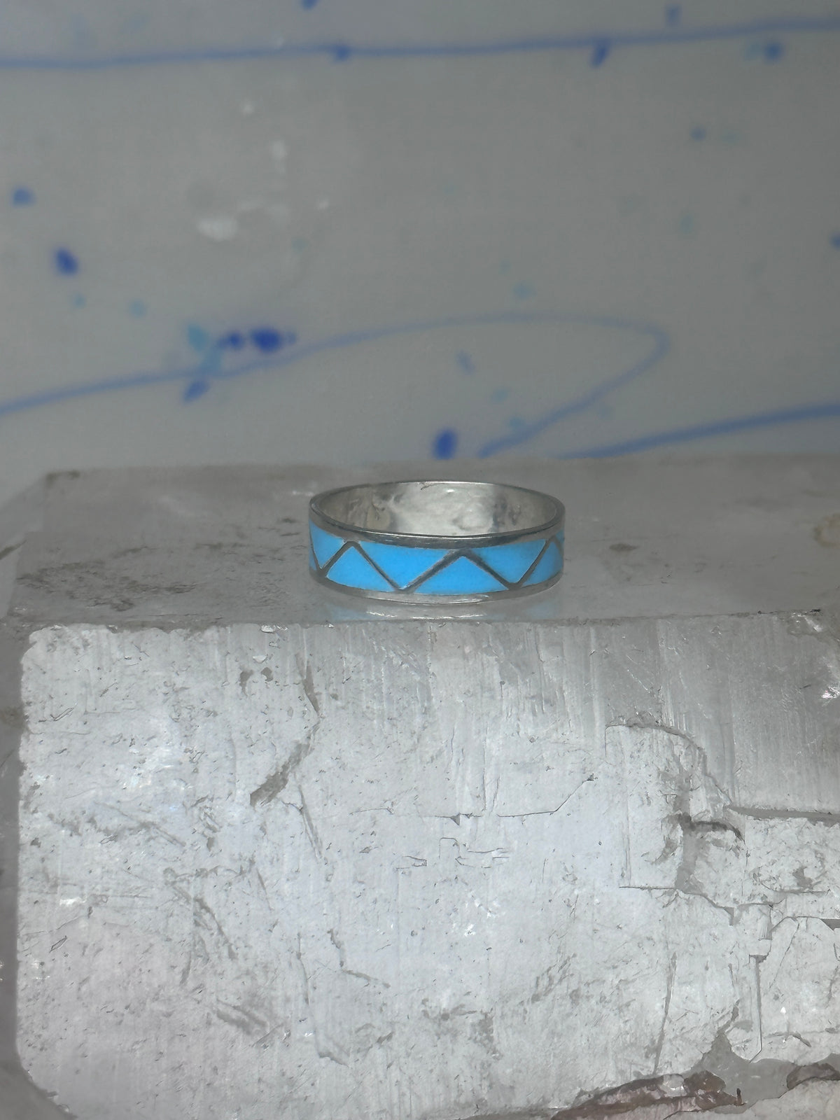 Vintage Sterling Silver Rough Reconstituted Turquoise Geometric Band Size 8.50 8.75 925