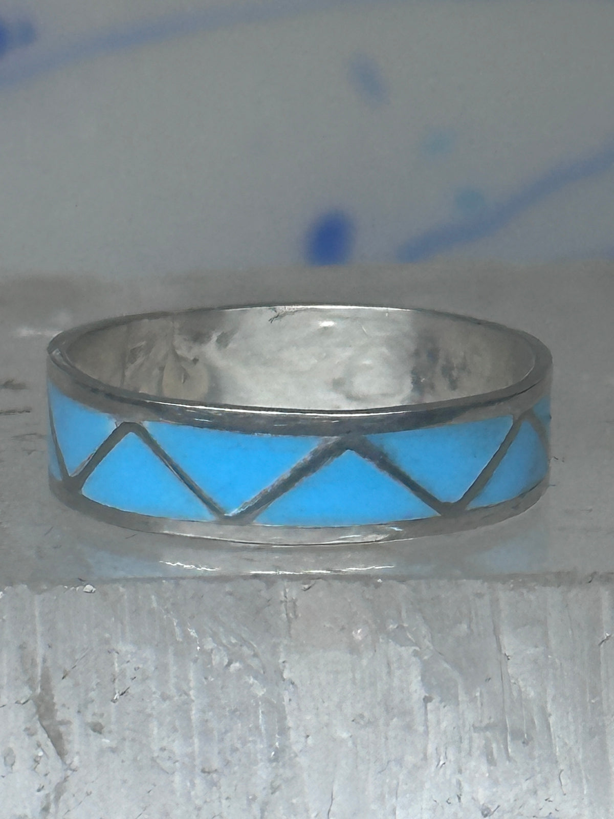 Vintage Sterling Silver Rough Reconstituted Turquoise Geometric Band Size 8.25 925