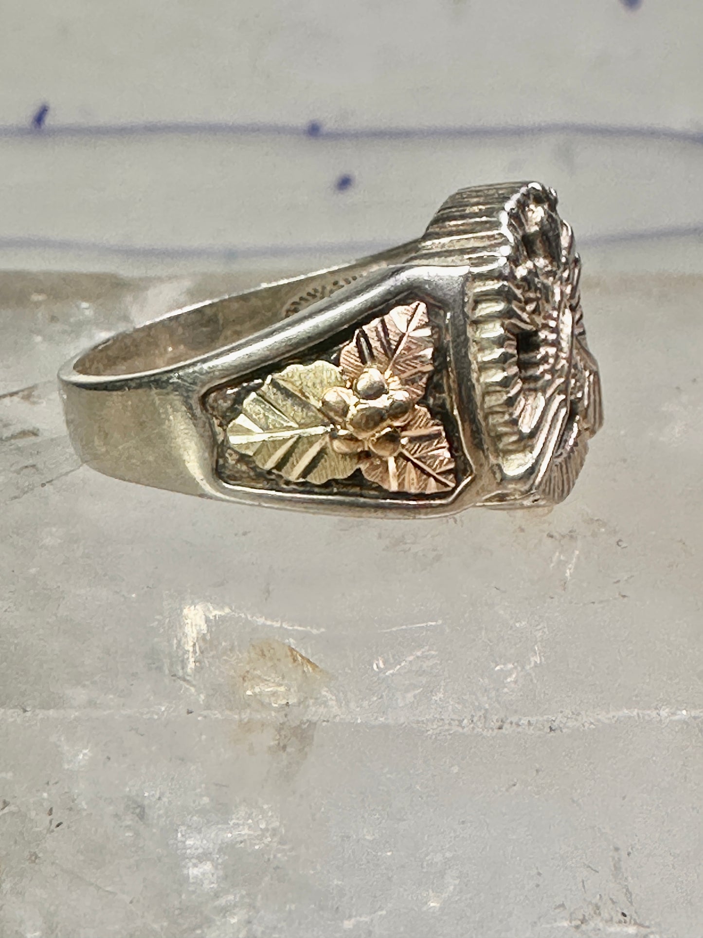 Eagle ring Black Hills Gold w leaves onyx size 12 sterling silver women men