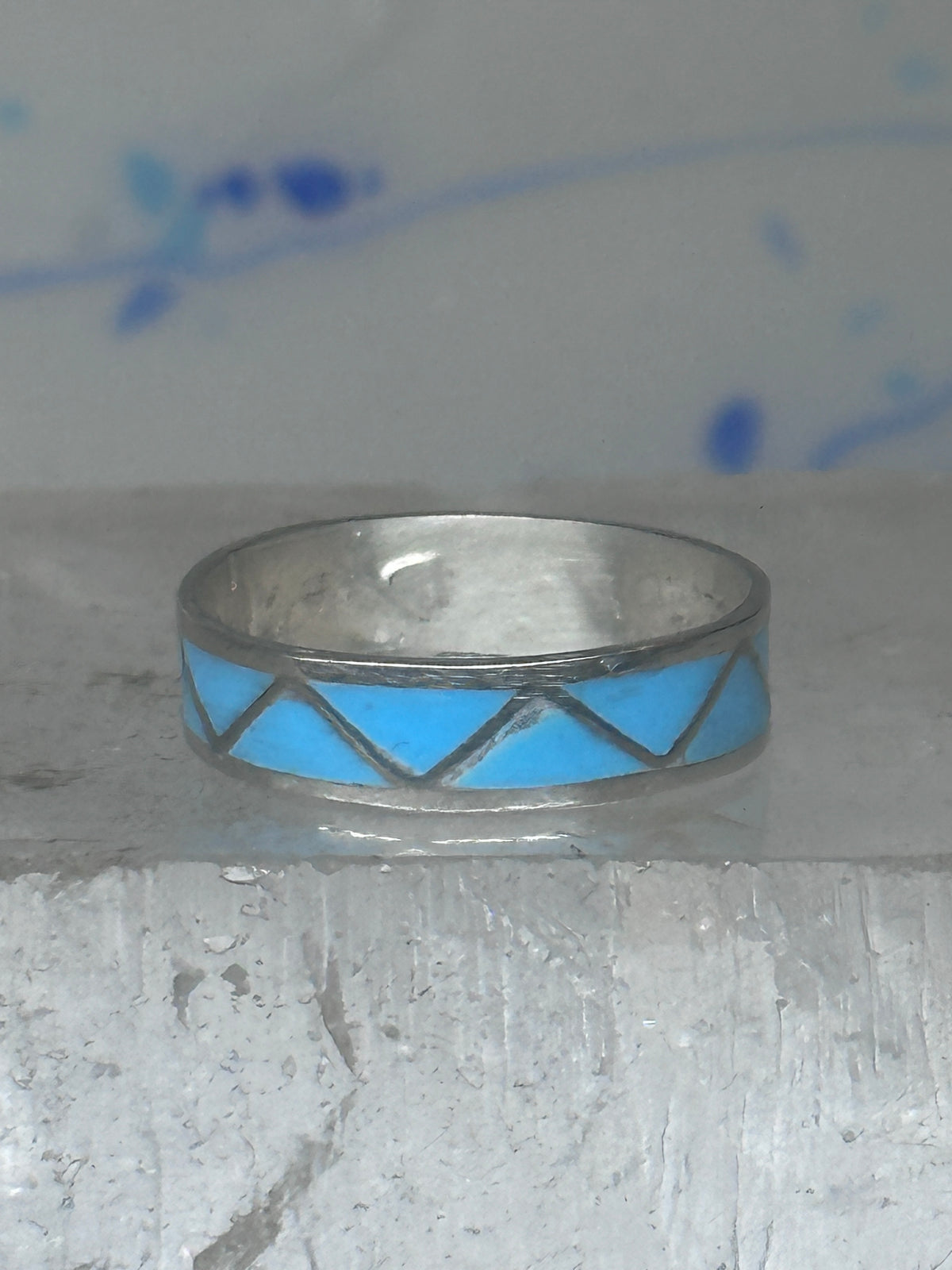 Vintage Sterling Silver Rough Reconstituted Turquoise Geometric Band Size 8.25 925