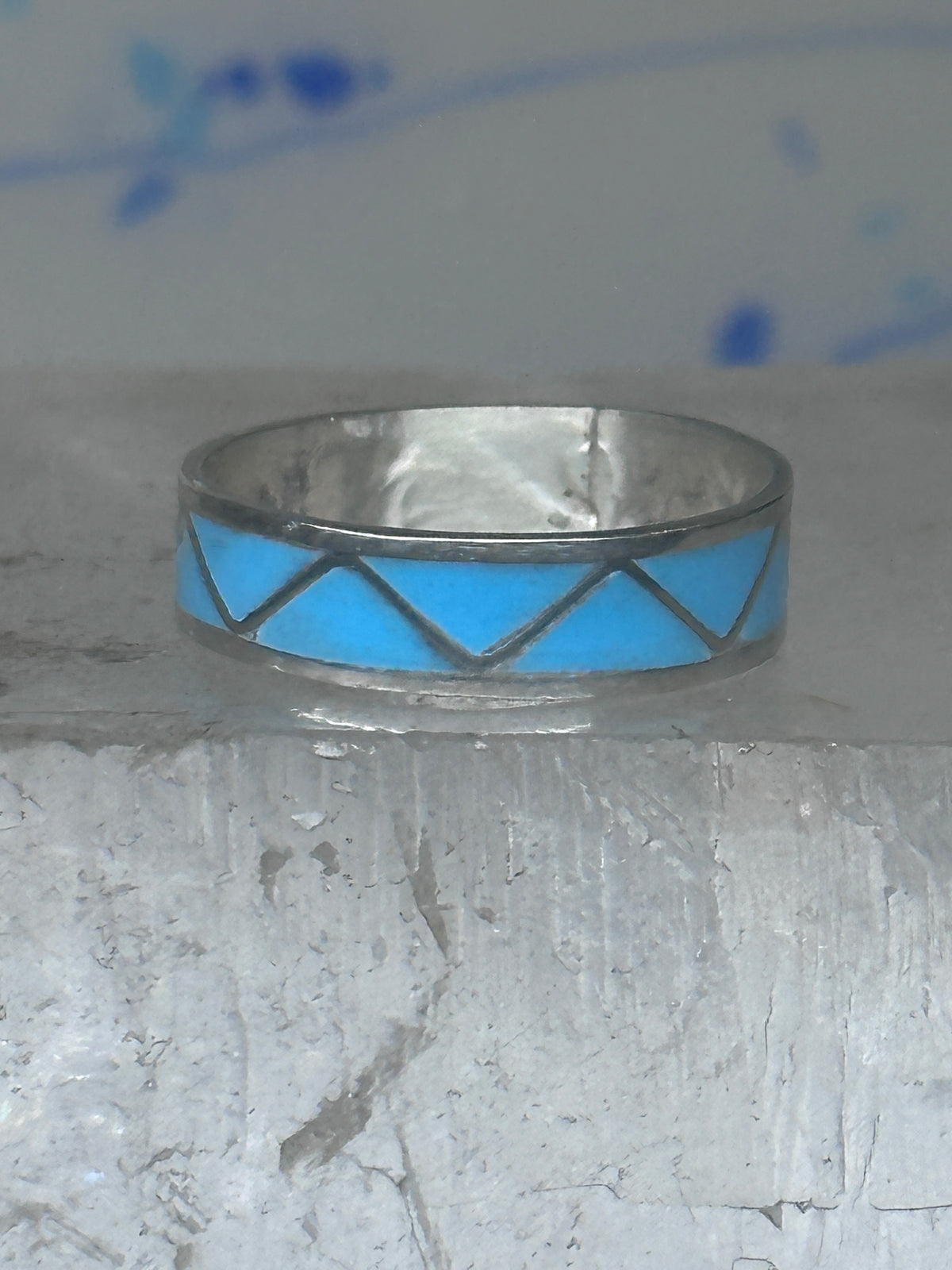 Vintage Sterling Silver Rough Reconstituted Turquoise Geometric Band Size 8.25 925