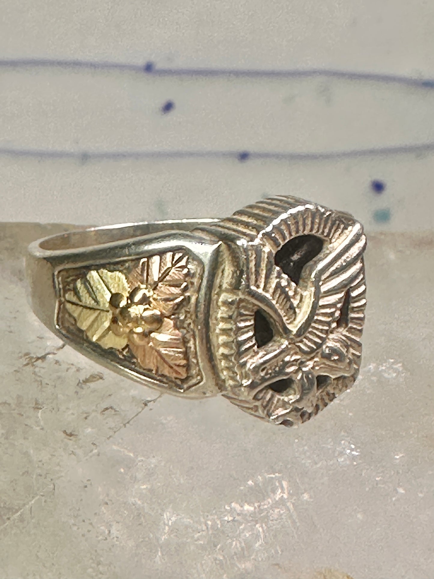 Eagle ring Black Hills Gold w leaves onyx size 12 sterling silver women men