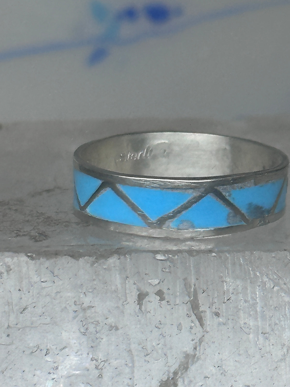Vintage Sterling Silver Rough Reconstituted Turquoise Geometric Band Size 8.25 925
