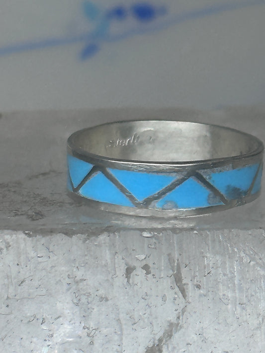 Vintage Sterling Silver Rough Reconstituted Turquoise Geometric Band Size 8.25 925