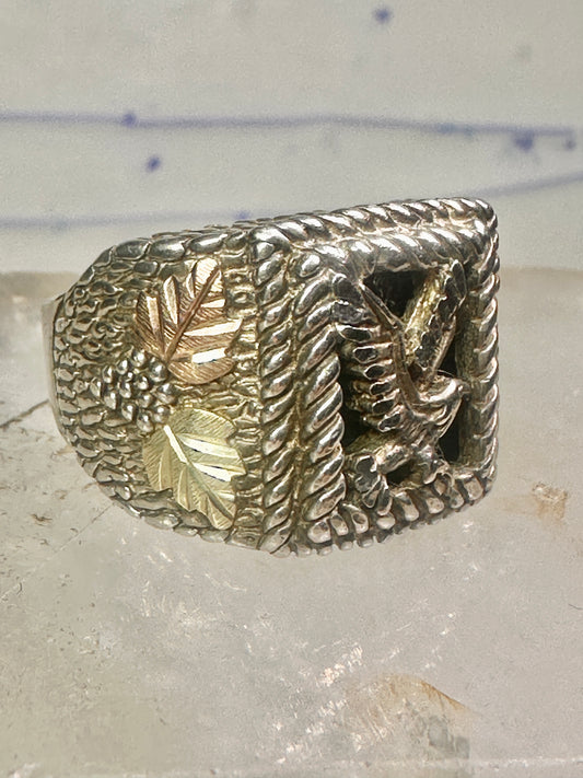 Eagle ring Black Hills Gold w leaves onyx size 11 sterling silver women men