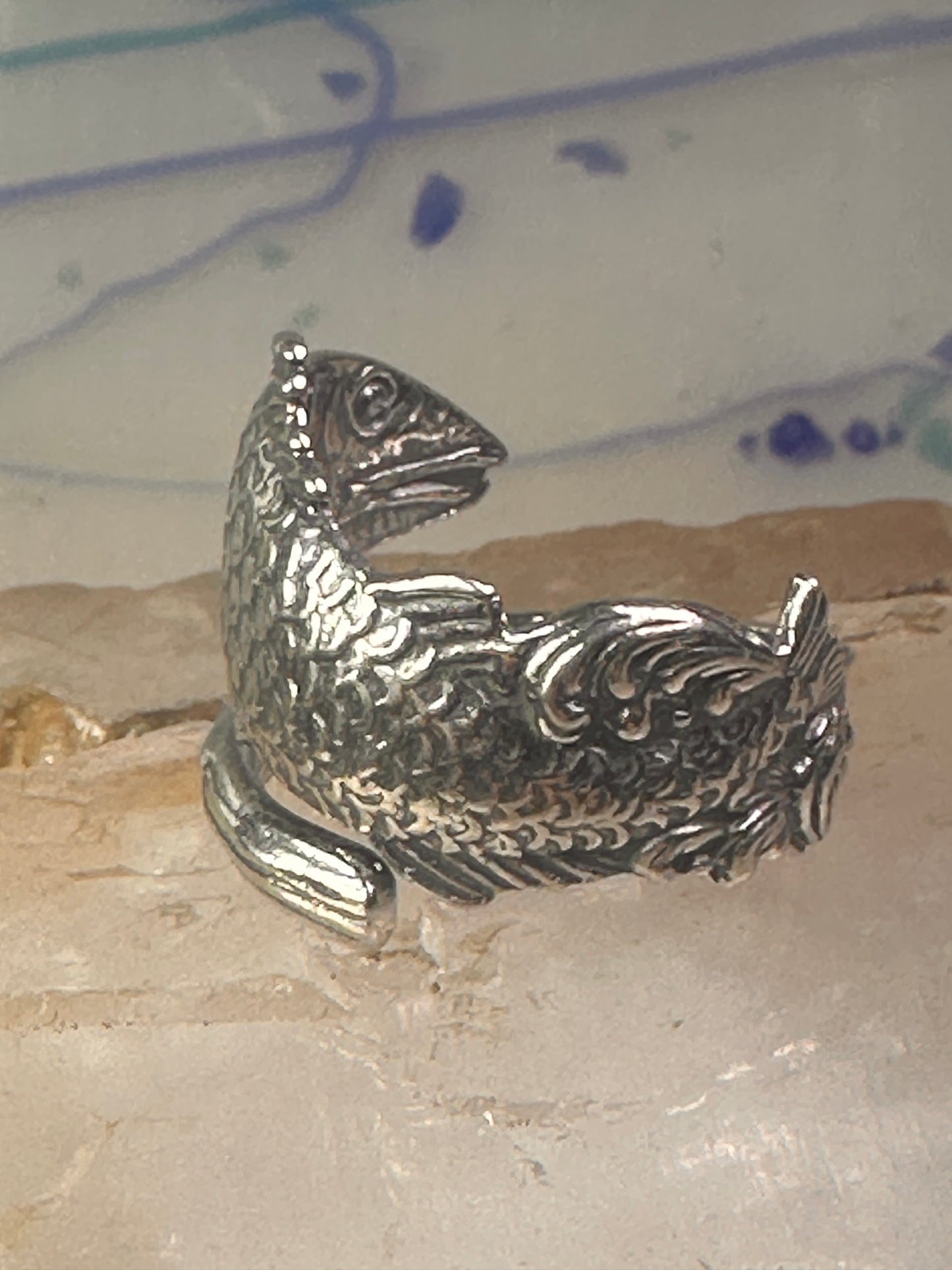 Fish spoon ring size 7.25 adjustable fishermen sterling silver band