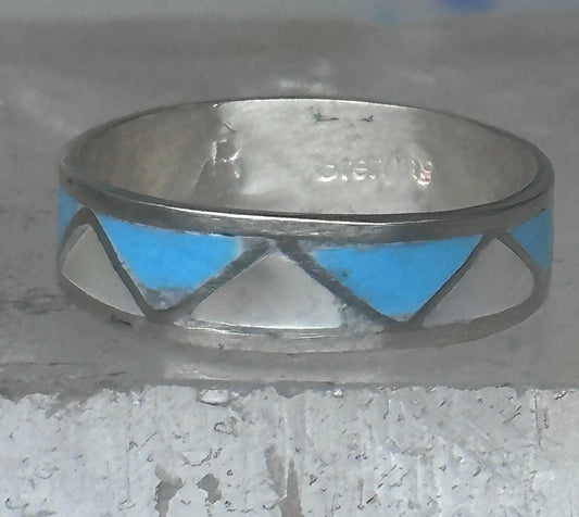 Vintage Sterling Silver Reconstituted Turquoise Mother of Pearl Band Signed R Size 7.50 925