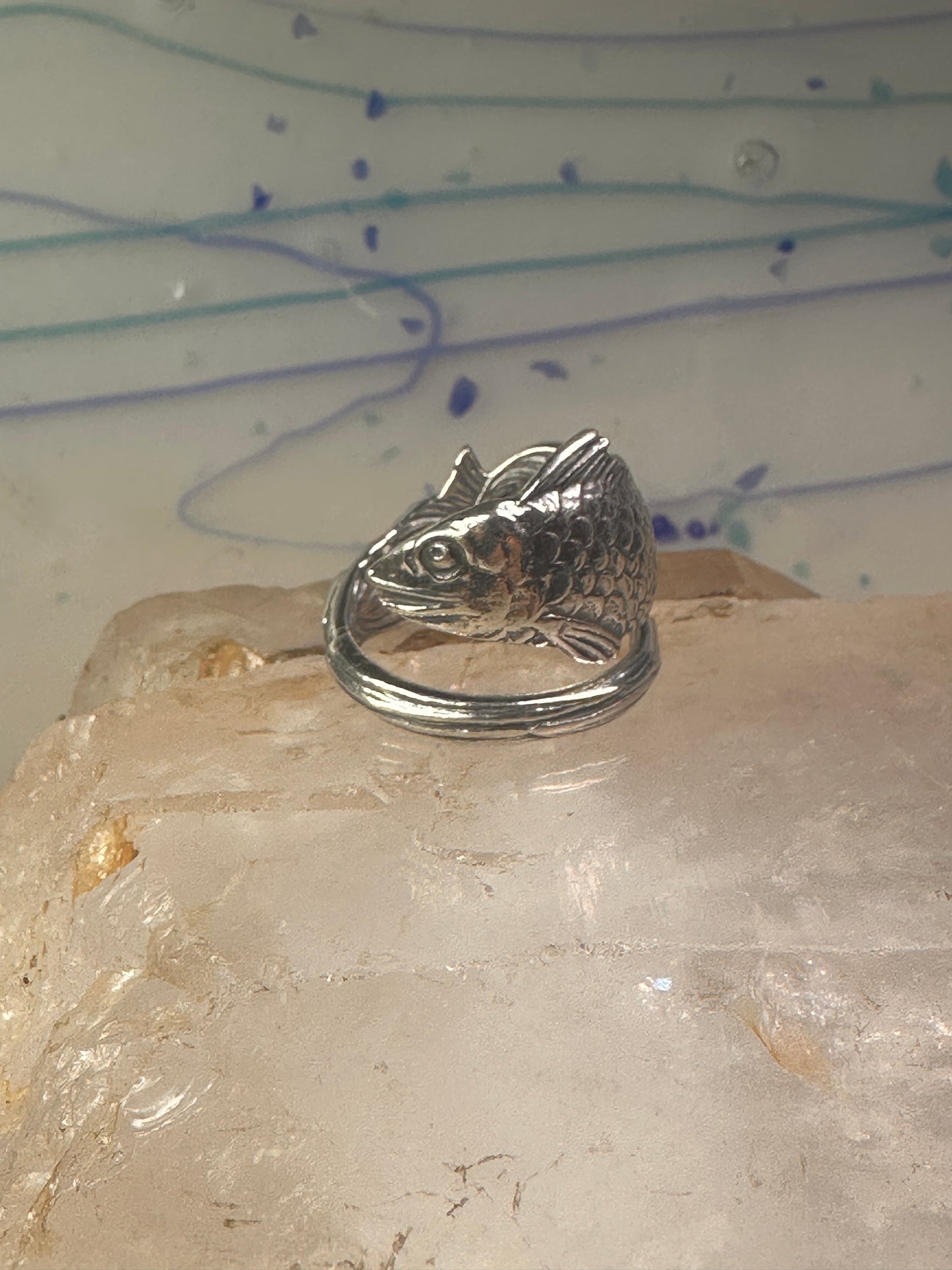 Fish spoon ring size 7.25 adjustable fishermen sterling silver band