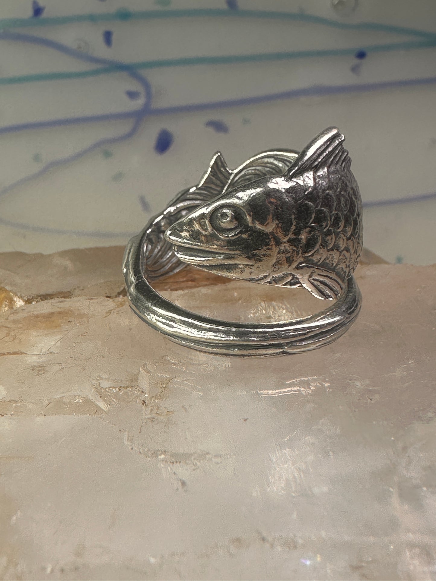 Fish spoon ring size 7.25 adjustable fishermen sterling silver band