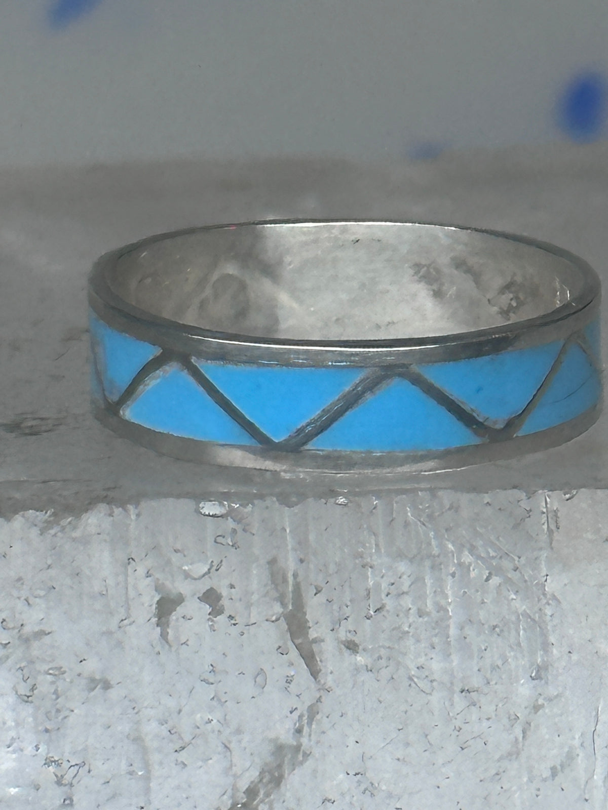 Vintage Sterling Silver Rough Reconstituted Turquoise Geometric Band Size 7.75 925