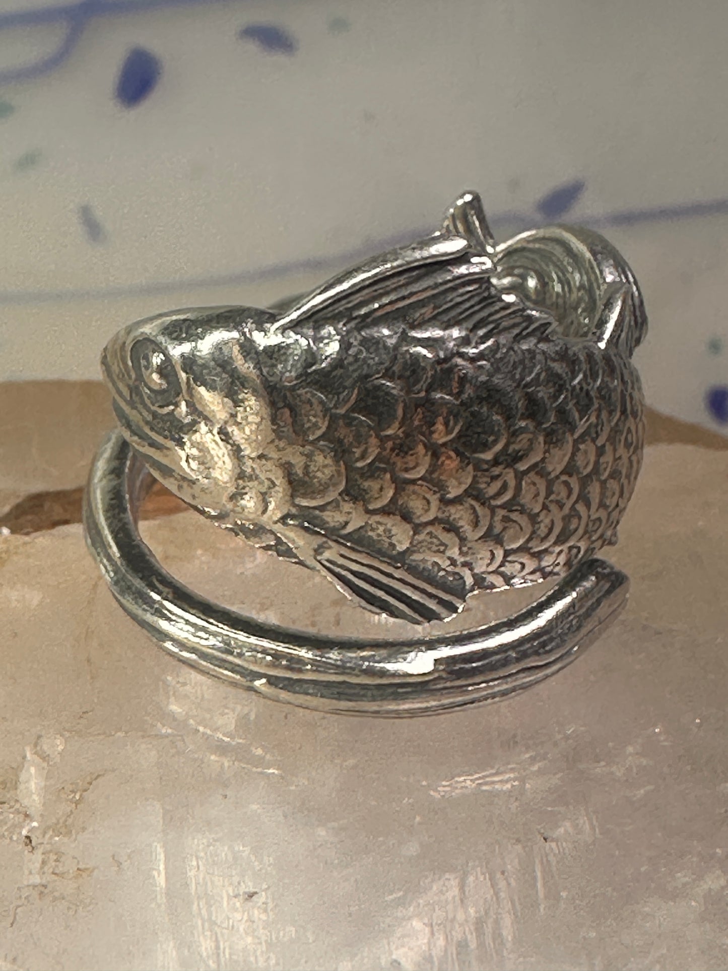 Fish spoon ring size 7.25 adjustable fishermen sterling silver band