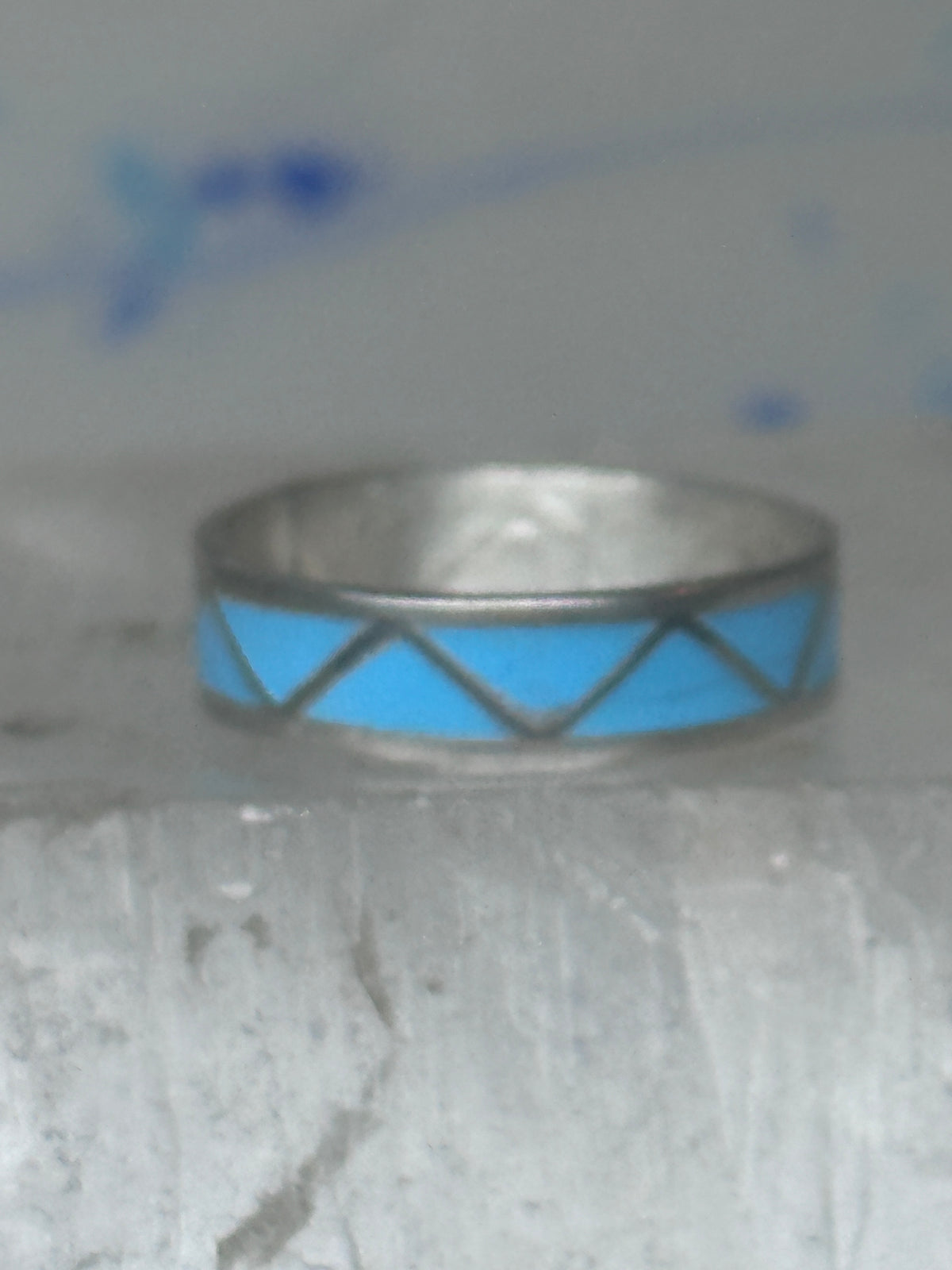 Vintage Sterling Silver Rough Reconstituted Turquoise Geometric Band Size 7.75 925