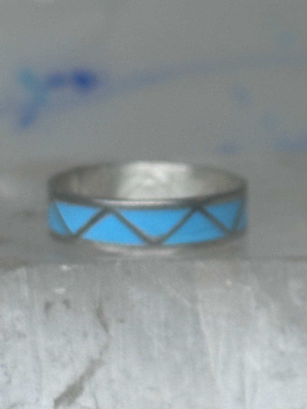 Vintage Sterling Silver Rough Reconstituted Turquoise Geometric Band Size 7.75 925