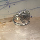 Fish spoon ring size 7.25 adjustable fishermen sterling silver band