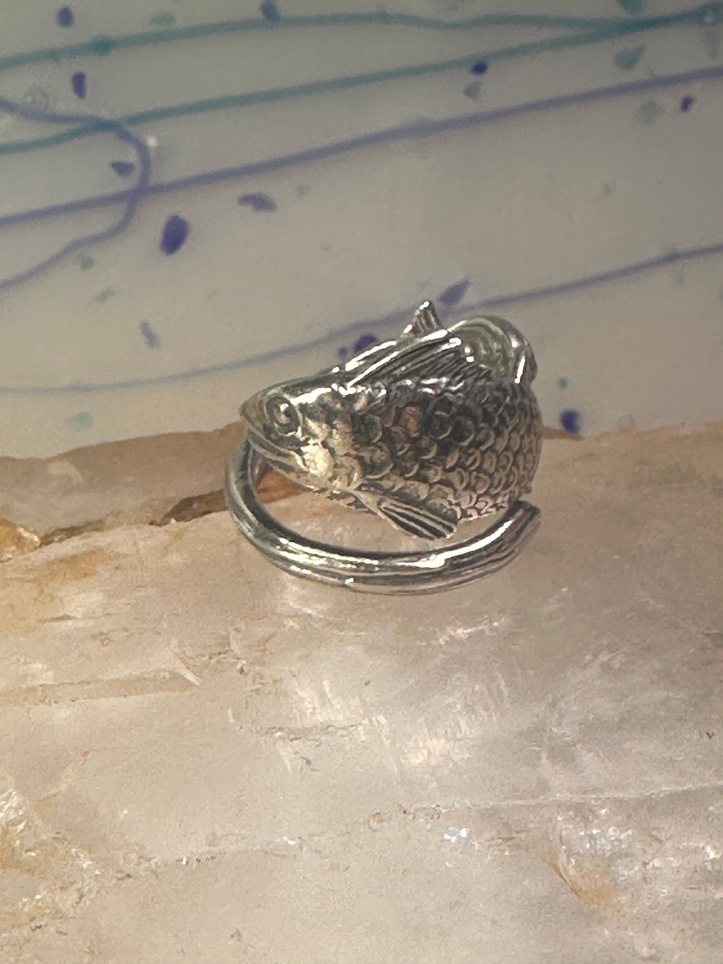 Fish spoon ring size 7.25 adjustable fishermen sterling silver band