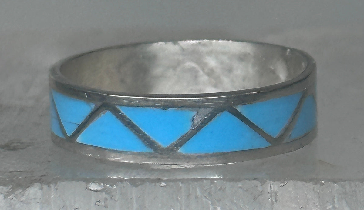 Vintage Sterling Silver Rough Reconstituted Turquoise Geometric Band Size 7.75 925