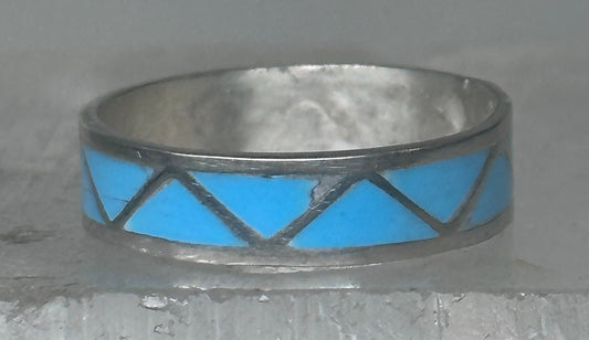 Vintage Sterling Silver Rough Reconstituted Turquoise Geometric Band Size 7.75 925