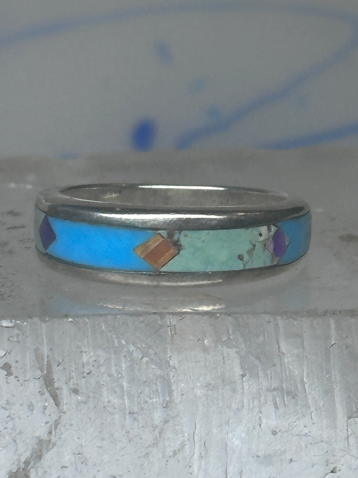 Vintage Southwestern Silver Multi Stone Inlay Ring WJ Ashton Begay Style Size 8 925