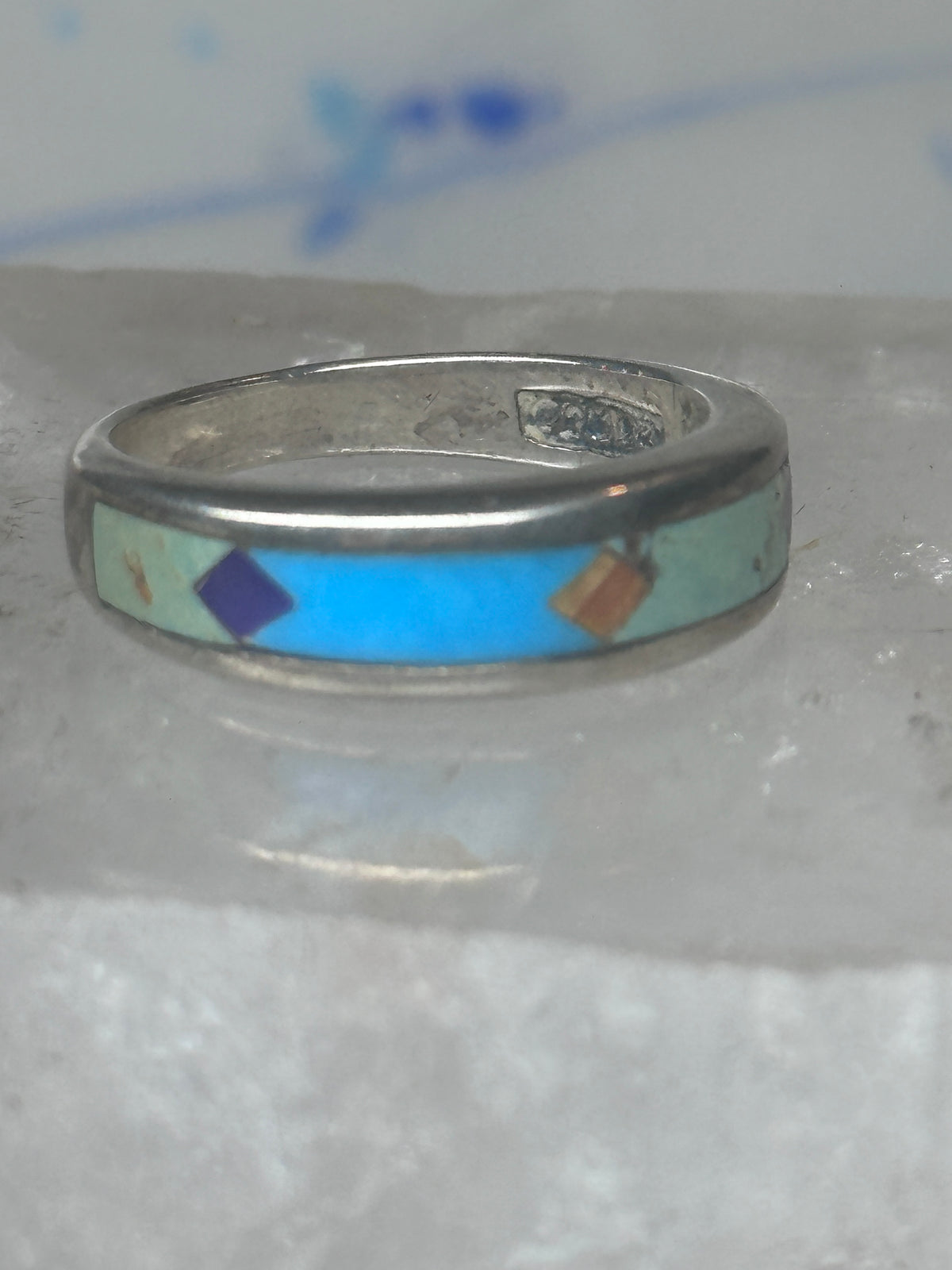 Vintage Southwestern Silver Multi Stone Inlay Ring WJ Ashton Begay Style Size 8 925
