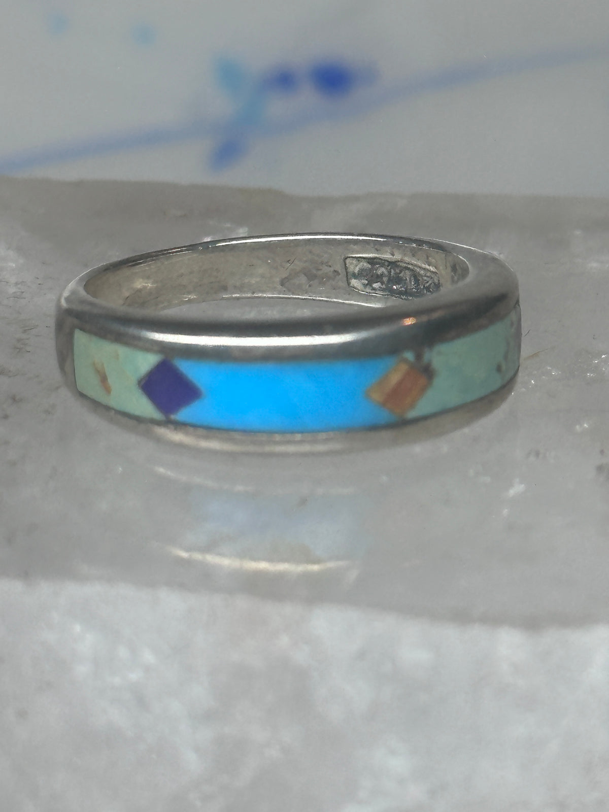 Vintage Southwestern Silver Multi Stone Inlay Ring WJ Ashton Begay Style Size 8 925