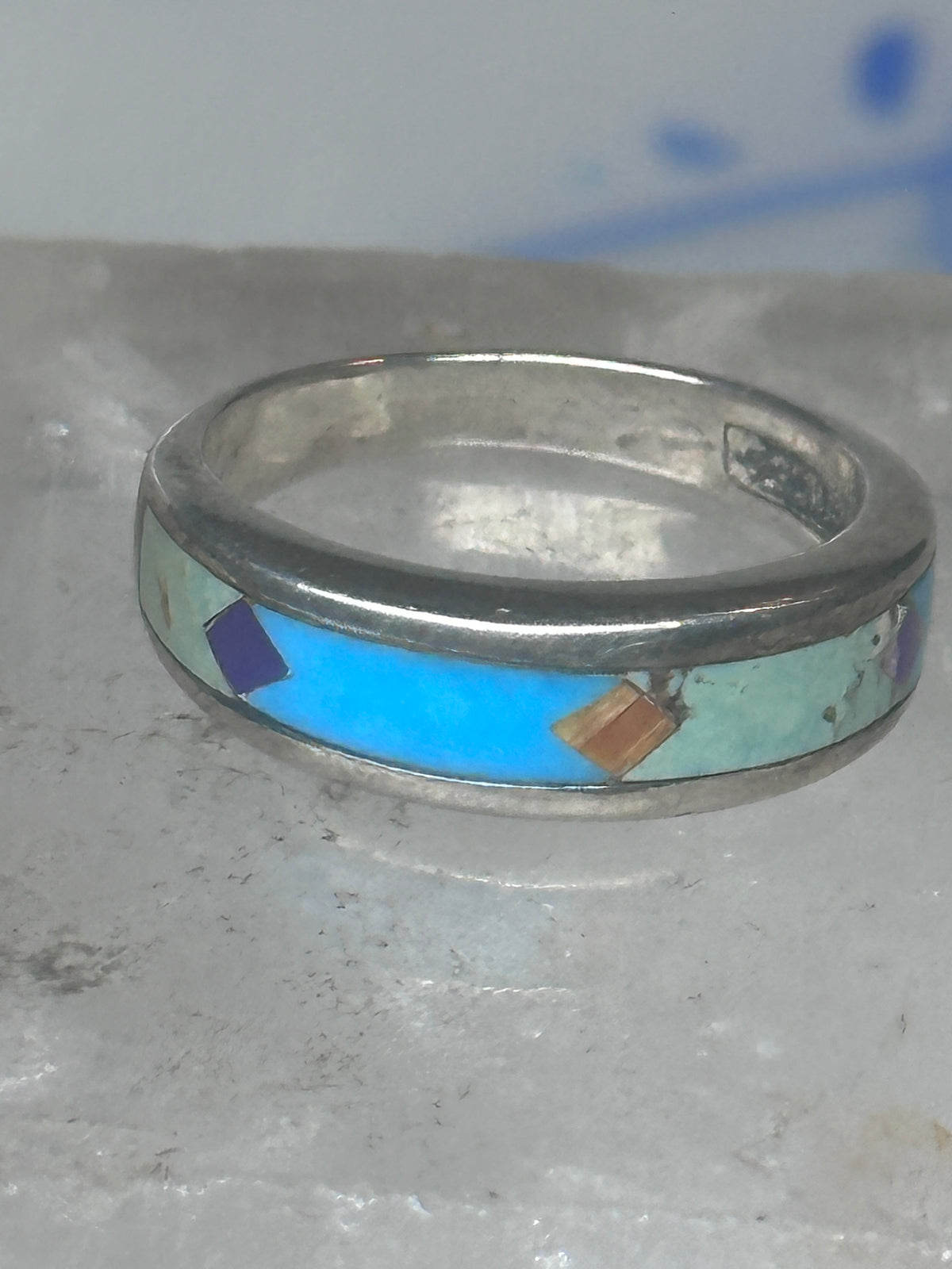 Vintage Southwestern Silver Multi Stone Inlay Ring WJ Ashton Begay Style Size 8 925